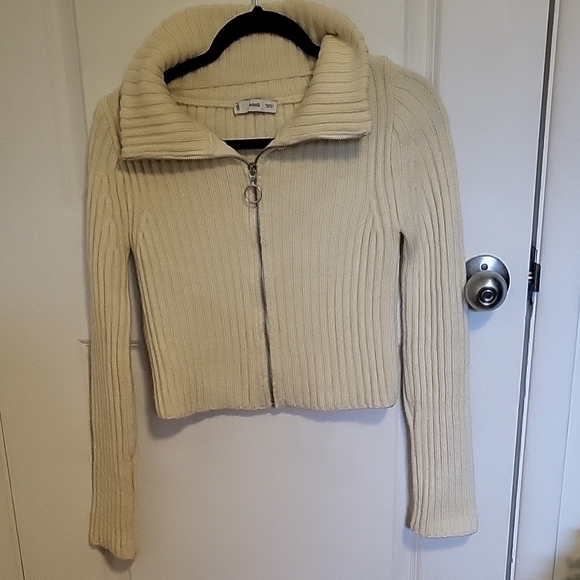 Cream Zip-Up Ribbed Sweater - Picture 1 of 3
